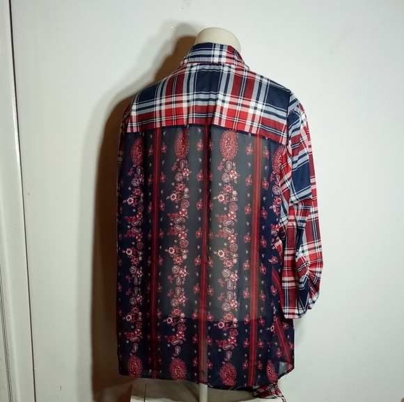 Self Esteem Red Blue Plaid Open Front 3/4 Slv Top Sz 3X - Picture 12 of 13